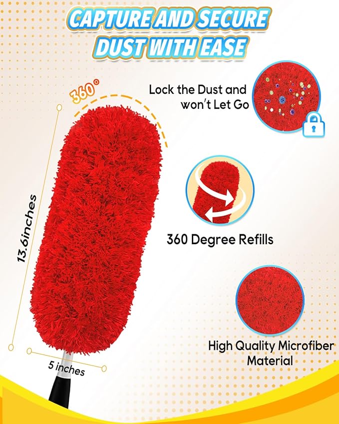 KEEPOW 4 Pack Microfiber Heavy Duty Reusable Duster Refills Compatible with OXO Duster, Microfiber Dusters for Cleaning Compatible with OXO Microfiber Duster for Ceiling(Handle is Not Included)