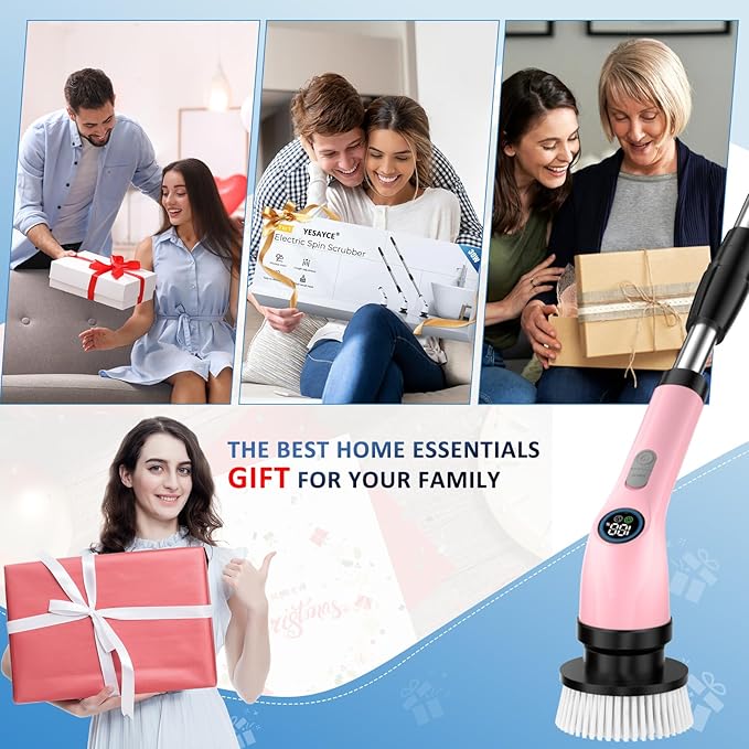 Electric Spin Scrubber Upgraded Battery with Extra-Long Runtime, IPX7 Waterproof Power Cleaner with 7 Brush Heads, 2 Speeds Adjustable Long Handle for Bathroom, Floor, Shower, Tile & Kitchen Cleaning