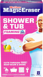 Mr. Clean Magic Eraser Sponge, Bathroom, Shower, Tub Cleaner, Soap Scum Remover, Bathroom Cleaning Supplies, Dawn Cleaning Power with Lemon Scent, Shower & Tub, 8ct