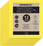LOLA Wowables XL Swedish Dishcloths, 12 Reusable Eco Cleaning Cloths, 11" x 10", Ultra Absorbent Cellulose Sponge Towel, Compostable, Made in Germany