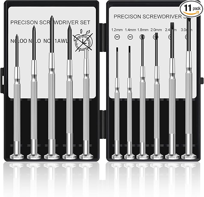 11 Pcs Small Precision Screwdriver Set, Tiny Screwdriver Set, Mini Screw Driver Kit with Slotted and Phillips Heads, Ideal for Watch, Eyeglasses, Toys, Electronics, Computer Repair