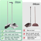 Metal Broom with Dustpan Combo Set-Long Handle Broom with Dustpan,Heavy Duty Standing Dust Pan & Soft Bristles Brooms,Indoor Outdoor Dust Pan Brooms for Home Office Lobby Floor