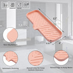 Silicone Bathroom Soap Dishes with Drain Spout-Bathroom and Kitchen Sink Organizer,Sponge Holder,Dish Soap Tray,Perfect for Dispenser,Scrubber,Bottle,Cup on Sink or Counter-Pink 12"×4"