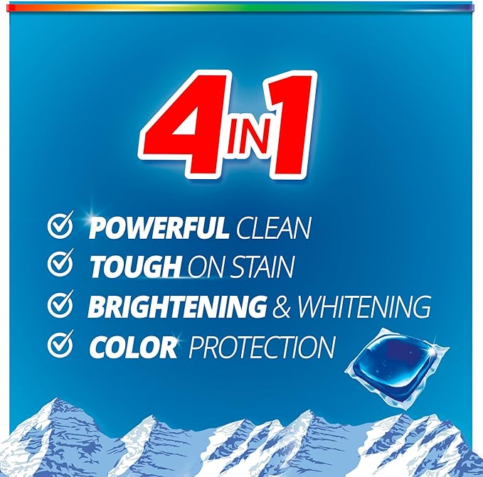 Purex 4-in-1 Laundry Detergent Pacs, Mountain Breeze, 66 Count, Brightening and Whitening, Powerful Clean, Tough on Stains, Boost of Freshness