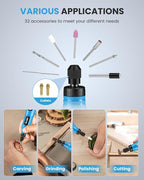 Cordless Rotary Tool Kit, 3.7V 2.0Ah Rechargeable Battery, 18000RPM 5-Speed Multi Power Carving Tools, 31Pcs Accessories, Engraving, Sanding, Grinding, Polishing, Carving, Etching, DIY-Blue ﻿