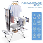 APEXCHASER Clothes Drying Rack, Foldable 2-Level Drying Racks with High Hanger, Metal Laundry Stand with Height-Adjustable Gullwings