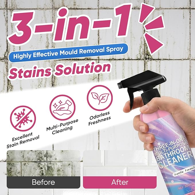 Bathroom Descaler Foam Cleaner, 10 Fl Oz Powerful Pink Bathroom Cleaner Spray,Bathrooms Descaler Foam Cleaners, Stubborn Stains Cleaner for Sink Tub Floor Tile (1set/300ml)