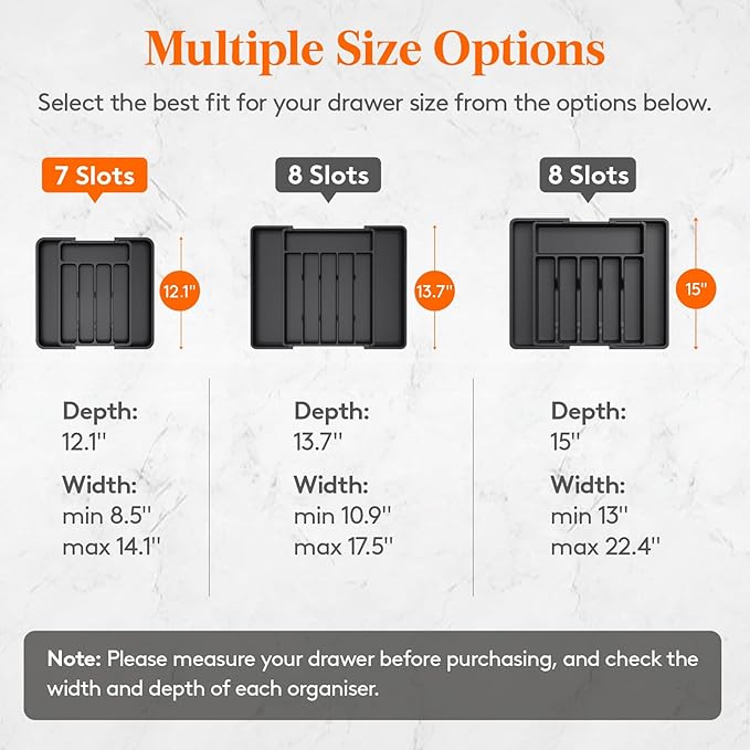 Lifewit Silverware Drawer Organizer, Expandable Utensil Tray for Kitchen, BPA Free Flatware and Cutlery Holder, Adjustable Plastic Storage for Spoons Forks Knives, 8.5"-14.1" x 12.1", Black