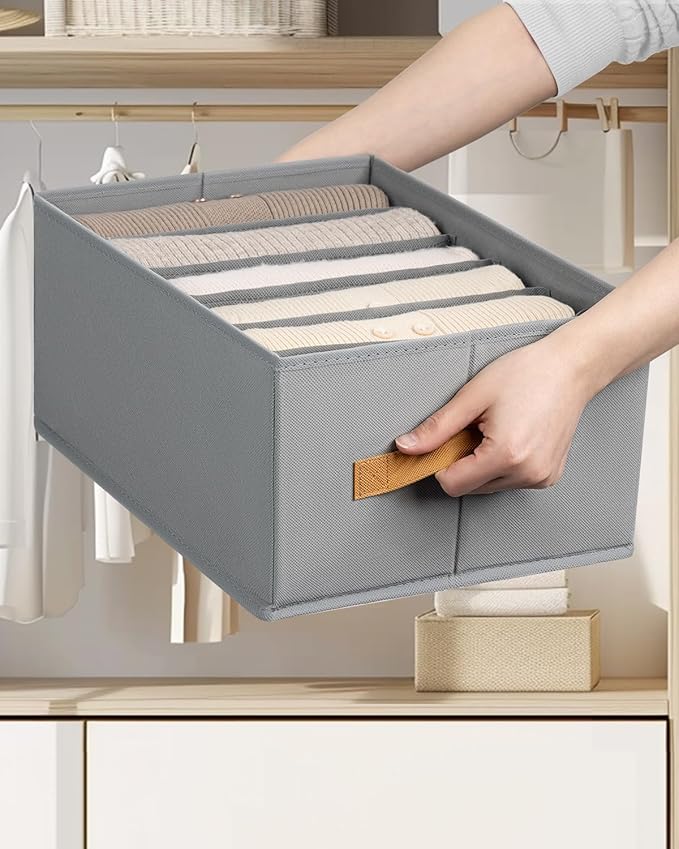 DIMJ Large Wardrobe Clothes Organizers - Foldable Closet Clothing Organizer for Jean Sweater Shirt Pants Underwear Bra, Divided Clothes Drawer, Grey Closet Shelf Organizer Boxes