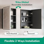 TokeShimi 24x36 Recessed Medicine Cabinet with Mirror Surface Mount, Brushed Nickel Bathroom Mirrored Medicine Cabinet, Bathroom Mirror with Storage Adjustable, Aluminum Framed