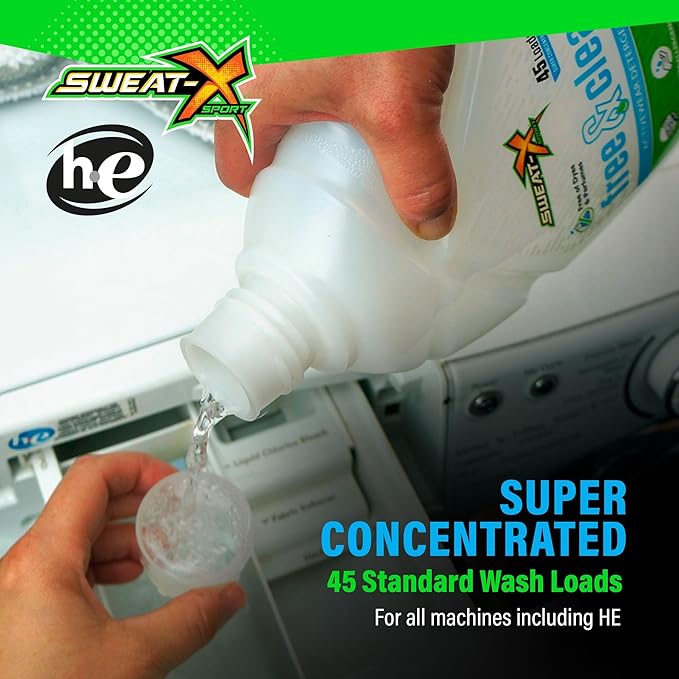 Sweat X Free & Clear Activewear Laundry Detergent – Certified Asthma & Allergy Friendly® – Hypoallergenic – Remove the Worst Odors & Toughest Stains – High-Performance Sports Wash – 45 Loads – 1 Pack