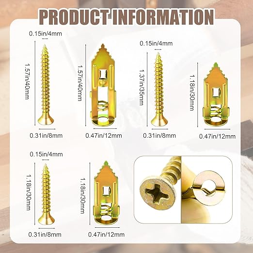 420 Pcs Self Drilling Drywall Anchors with Screws Kit, 2 Sizes Anchors and 3 Sizes Expansion Screws Kit with a Storage Box, Zinc Plated Steel Wall Anchor Screw No Drilling Required