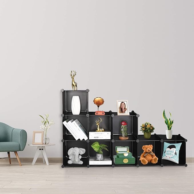 TUMUCUTE Cube Storage Organizer, 9-Cube DIY Plastic Closet Cabinet Modular Bookcase, Storage Shelves for Bedroom Living Room, Office, Black