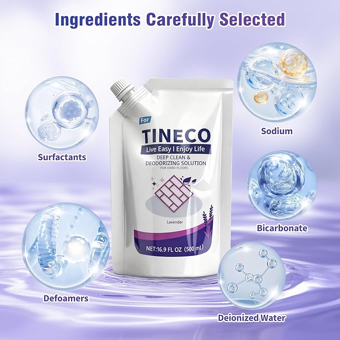 Floor Lavender Cleaning Solution 2 bags Refill, Compatible with Tineco All Series Robot Vacuum Cleaner, Eco-Safe, Streak-Free Formula for Hard Floors, Pet & Kid Friendly