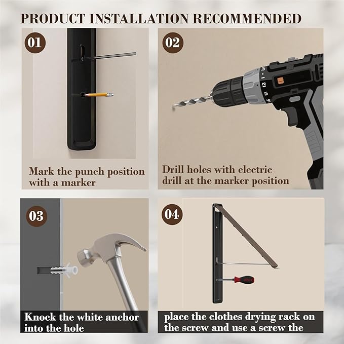 Retractable Wall Mounted Drying Rack - Foldable Clothes Hanger in Walnut or Oak Color for Laundry Room, Closet & Balcony (Walnut, 1 Rack)