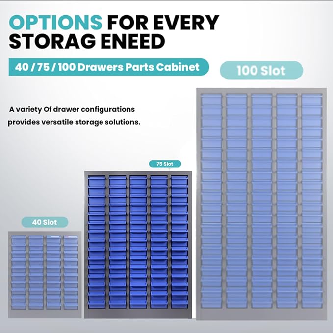 100-Drawer Grey Parts Cabinet, ABS Material Nuts Bolts Screw Nail Bins Tool Storage Cabinet Screw Drawer Organizer, Heavy-Duty Industrial Parts Cabinet for Workshop, Office, Hardware (100 Drawers)