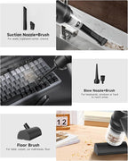 Mini Vacuum Cleaner Cordless with LED Light | 15000 Pa Hand Vacuum Cordless Rechargeable - Portable 3-in-1 Powerful Car Vacuums with Multi-Nozzles for Car, Home, Pet Hair, Black