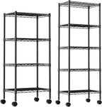 DUMOS 2 Pack 4Tier 5Tier Metal Shelving, Heavy Duty Shelves Wire Shelving Unit with Removable Wheel Casters, Shelves Organizer for Bathroom Garage Living Room Kitchen Pantry Laundry