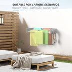 Drying Rack Clothing,Clothes Drying Rack Wall Mounted,Laundry Drying Rack Wall Mount,Foldable,Collapsible,60 lb Capacity 4 Aluminium Poles with 8 Hooks,Space Saving Clothes Drying Rack,White 23.6"