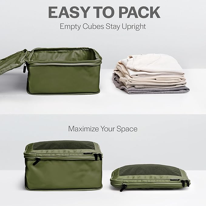 Compression Packing Cubes for Travel - Luggage Organizer Bags - Double Zipper Packing Cubes for Suitcases (2-Pack, Olive)