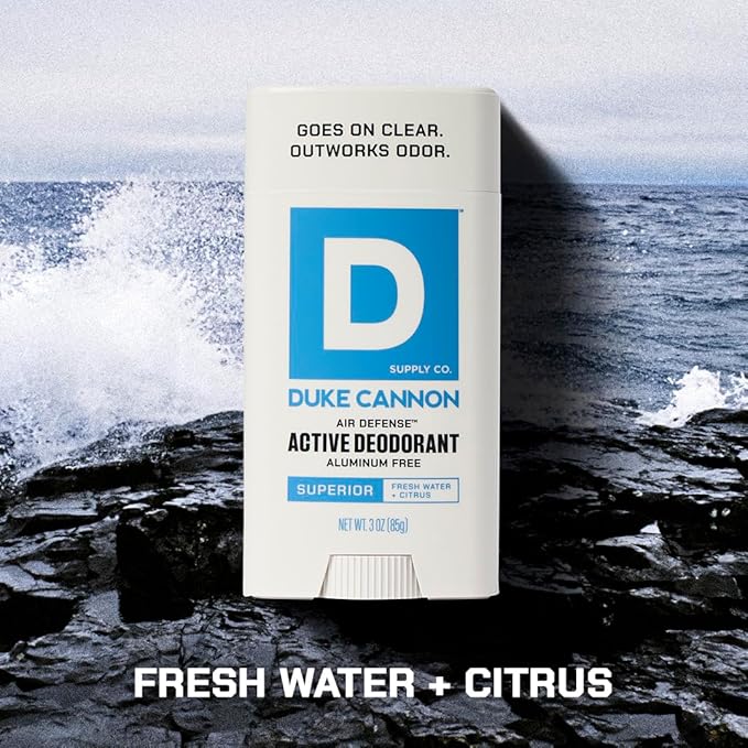 Duke Cannon Aluminum-Free Deodorant for Men - Air Defense, Fresh Water + Citrus, 3 oz – Long-Lasting, Clear Glide, Skin-Soothing Formula (Superior)