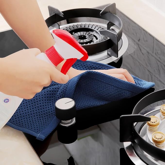 Homaxy 100% Cotton Waffle Weave Kitchen Dish Towels, Ultra Soft Absorbent Quick Drying Cleaning Towel, 13 x 28 Inches, 12-Pack, Navy Blue