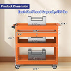 3 Tier Rolling Tool Cart with Drawer, 450 LBS Heavy Duty Utility Cart on Wheels, Service Cart for Garage, Workshop and Warehouse (Orange)