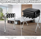 Tangkula Chrome Luggage Rack for Guest Room, No Assembly Required, Folding Metal Suitcase Stand with Nylon Belts, for Home Bedroom Guest Room Hotel, Luggage Rack, Silver (2)