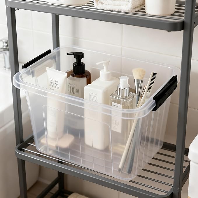 Zopnny 6-Pack 12 Quart Latch Box, Stackable Organizer Bins with Latching Lids, Clear Plastic Organization Containers for Closet, Bedroom, Shelving Units and Everyday Home Storage