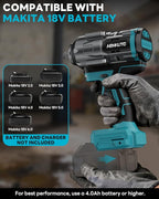 Cordless Impact Wrench for Makita 18V Battery,1500Nm (1106 Ft-Lbs) 1/2" Brushless Impact Gun, LED Work Light, 3-Speed High Torque Power Tool for Tire Removal, Rusted Bolts (No Battery)