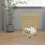 Household Storage Basket, 360° Rolling Movable Laundry Basket,Floor-Standing White Multi-layer Clothes Organizer for Kitchen,living Room and Bathroom (Metal Gold)