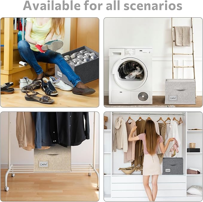 FHSQX 2 Pack Shoe Organizer for Closet,Fits up to 24 Pairs,Fabric Shoe Storage Bins,Large Shoe Box Storage Containers with Bottom Support for Shoes (Gray, (16.5 * 12.6 * 9.5) x1)