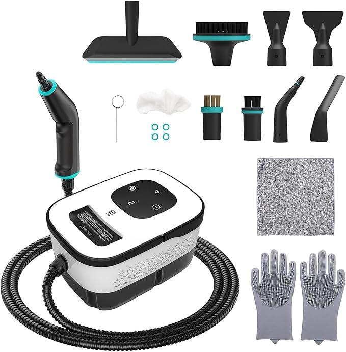 Handheld Steam Cleaner, 2500W High Pressure Steam Machine, 15s Heat-Up, 44 oz Water Tank, 6-Levels Adjustable, Portable Cleaning Steamer for Home & Kitchen, Car, Bed Bugs, Furniture ﻿ (White-B)