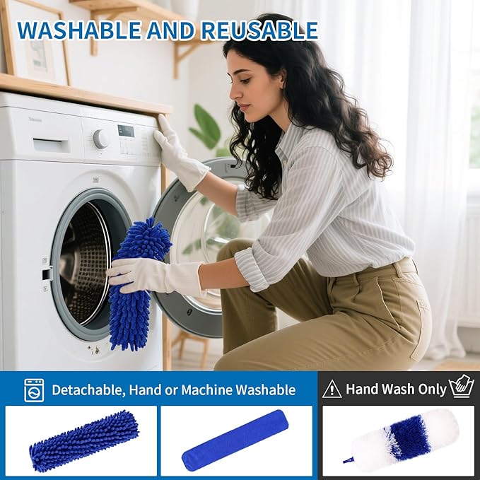 4PCS Dusters for Cleaning, Extendable Microfiber Duster with Extension Pole Up to 100'', Bendable Washable Cleaner Dusters for Cleaning Fan, High Ceiling, Blinds, Furniture, Car