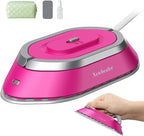 Newbealer Travel Iron with Global Voltage, 100-240V Mini Dry Iron for Clothes (No Steam), Max 300W, 60s Heat Up, 302℉ Non-Stick Ceramic Soleplate, 0.8lbs Ultra-Lightweight (Hotpink)