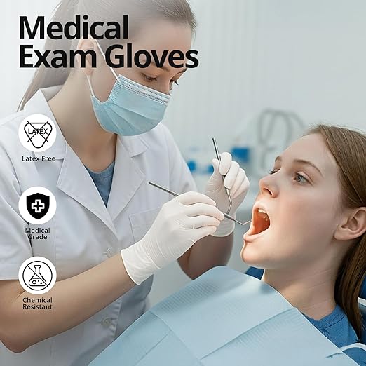 Disposable Nitrile Exam Gloves, 3-mil, Large, Case of 1000, White Nitrile Gloves Disposable Latex Free for Medical, Cleaning, Cooking & Esthetician, Food-Safe, Powder-Free, Non-Sterile