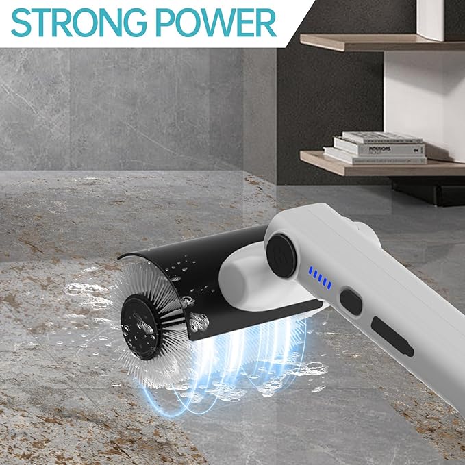 Roller Electric Spin Scrubber - 2-Speed Waterproof Cordless Power Cleaning Brush, 4 Multi-Purpose Brush Heads & Telescopic Pole for Deep Floor, Bathroom, Furniture, Glass & Car Cleaning