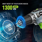 WORKPRO 20V Cordless Drill Driver Kit, 3/8'' Keyless Chuck, 2.0 Ah Li-ion Battery, 1 Hour Fast Charger and 11-inch Green Storage Bag Included