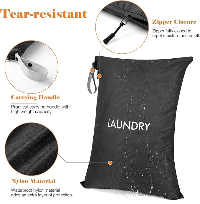 WiseBoy 2 Pack Laundry Bags, Washable Wet Dry Bag, Travel Laundry Bag Dirty Clothes Organizer, Swimming Yoga Bathing Suit Workout Wet Dry Bag - Black