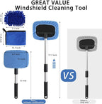 5 PCS Windshield Cleaning Tools, 18 inch Microfiber Car Window Cleaning Tool with Extendable Handle, Auto Interior Exterior Glass Wiper Car Glass Cleaner Kit with Microfiber Bonnet Pads and Cloth