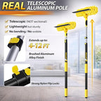 18FT High Reach Window Squeegee with Extension Pole, 2 in 1 Window Washing Kit with 3-Stage Telescopic Pole & Rotatable Head, No-Ladder Window Cleaner for High Window, Solar Panel, RV & Outdoor Glass