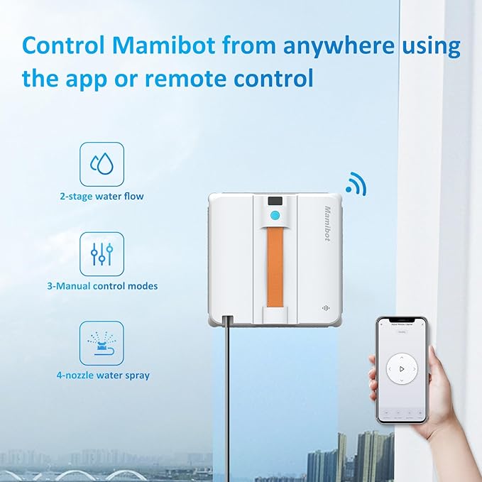 Mamibot W120-DP Window Cleaning Robot for High-Rise Glass - 3200Pa Strong Suction, Multiple Cleaning Modes,4 Water Spray Nozzles,Edge Detection Technology,App&Remote Control(Blue)