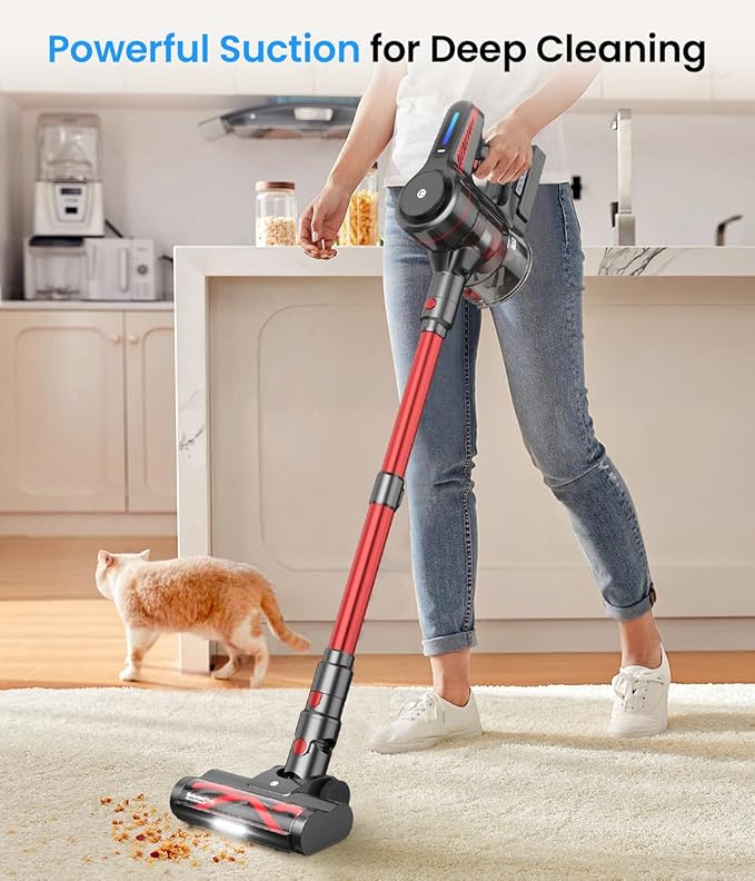 Cordless Vacuum Cleaner, Stick Vacuum with Powerful Suction, 45Mins Runtime Vacuum Cleaners for Home, Anti-tangle and 1.5L Dust Cup, 6 in 1 Lightweight Vacuum for Hardwood Floor Carpet Pet Hair