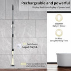 Electric Spin Scrubber, Hillyfe Bath Scrubber for Cleaning with 7 Replaceable Brush Heads, IPX7 Waterproof,300/400 RPM, 3 Adjustable Size,Cordless Shower Cleaner Brush for Bathroom Floor,Beige