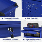 3 Tier Rolling Tool Cart with Drawer, 450 LBS Heavy Duty Utility Cart on Wheels, Service Cart for Garage, Workshop and Warehouse (Blue)