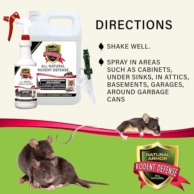 Natural Armor Peppermint Repellent for Mice/Mouse, Rats & Rodents. Natural Spray for Indoor & Outdoor Use Rodent Shield - 128 Fl Oz Gallon Refill