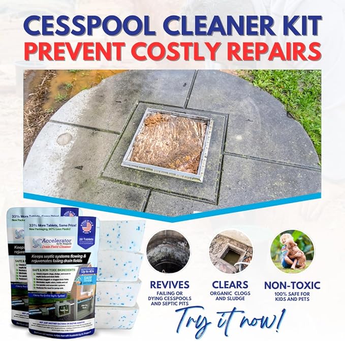 Cesspool & Septic Cleaner Kit by Accelerator by Dr. Pooper® - Commercial-strength bio-accelerator to get cesspools draining and flowing properly and keep them working | Made in USA | Safe & Non-Toxic