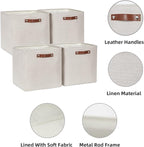 HNZIGE 13x13x13 Cube Storage Bins, Fabric Storage Cubes Baskets for Shelves, Set of 4, Cube Storage Baskets with Handles Foldable Storage Baskets for Organizing Clothes, Toys, Closet, Nursery(Cream)