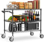 Leteuke 1120LBS Heavy Duty Rolling Utility Cart,3 Tier Rolling Carts with Wheels,NSF Commercial Grade with Handle Bar & Shelf Liners,45"x25"x39" Storage Cart for Kitchen,Restaurant,Plant Display,Black