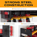 Power Tool Organizer - Wall Mount Storage for Garage Organizes 4 Cordless Drills & Tools - Easy Assembly Heavy Duty Rack has Pegboard Sides Shelves & Hooks - Neatly Holds Screwdrivers & Drill Bits